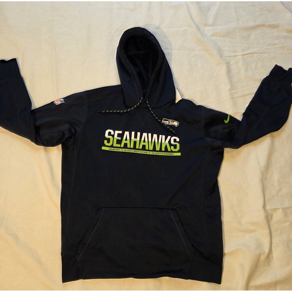 Nike Seattle Seahawks Therma Fit Hoodie Mens Large NFL On Field Pullover Navy